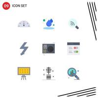 Group of 9 Modern Flat Colors Set for song music wifi audio photo Editable Vector Design Elements