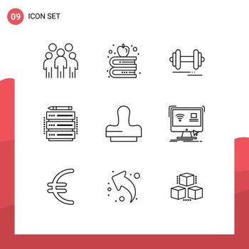 Group of 9 Modern Outlines Set for press server dumbbell rack edit Editable Vector Design Elements