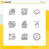 Group of 9 Outlines Signs and Symbols for pitch convergence university concept technology Editable Vector Design Elements