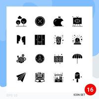 User Interface Pack of 16 Basic Solid Glyphs of head television apple sports game Editable Vector Design Elements