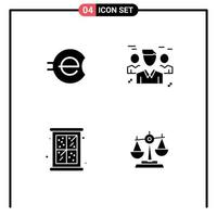 4 Thematic Vector Solid Glyphs and Editable Symbols of e coin christmas crypto currency group window Editable Vector Design Elements