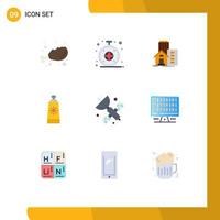 User Interface Pack of 9 Basic Flat Colors of satellite space estate sunscreen beach Editable Vector Design Elements