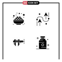 Modern Set of 4 Solid Glyphs and symbols such as bowl calipers sweet design micrometer Editable Vector Design Elements