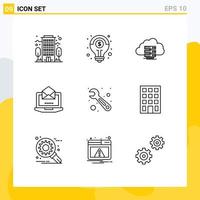 9 Creative Icons Modern Signs and Symbols of tool open storage mail server Editable Vector Design Elements