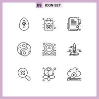 Pictogram Set of 9 Simple Outlines of dedicated yin paper yang taoism Editable Vector Design Elements