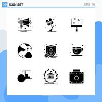 Mobile Interface Solid Glyph Set of 9 Pictograms of protection networking spring network cloud Editable Vector Design Elements