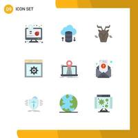 Pictogram Set of 9 Simple Flat Colors of system navigation arctic internet setting Editable Vector Design Elements