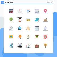 User Interface Pack of 25 Basic Flat Colors of location sound coding module rack Editable Vector Design Elements