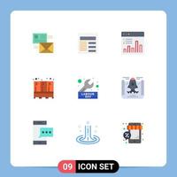 Modern Set of 9 Flat Colors Pictograph of locker security basic monitoring chart Editable Vector Design Elements