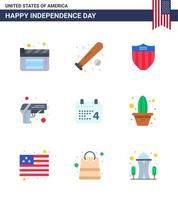 Group of 9 Flats Set for Independence day of United States of America such as day weapon american army gun Editable USA Day Vector Design Elements