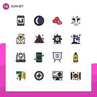 Pack of 16 Modern Flat Color Filled Lines Signs and Symbols for Web Print Media such as mail song love smartphone headset Editable Creative Vector Design Elements