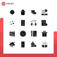 16 User Interface Solid Glyph Pack of modern Signs and Symbols of cleaning development laptop develop coding Editable Vector Design Elements