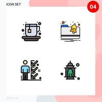 Set of 4 Vector Filledline Flat Colors on Grid for cup tick alert checklist mosque Editable Vector Design Elements