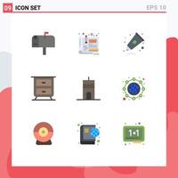 Set of 9 Modern UI Icons Symbols Signs for tower buildings cream antenna drawer Editable Vector Design Elements