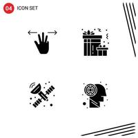 Modern Set of 4 Solid Glyphs and symbols such as gestures satellite three fingers night labyrinth Editable Vector Design Elements