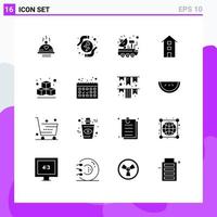 16 User Interface Solid Glyph Pack of modern Signs and Symbols of shops house heart buildings signal Editable Vector Design Elements