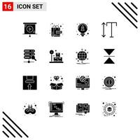 16 User Interface Solid Glyph Pack of modern Signs and Symbols of package search design server vertical Editable Vector Design Elements