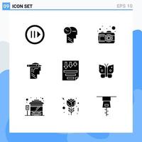 9 Thematic Vector Solid Glyphs and Editable Symbols of page data camera write mind Editable Vector Design Elements