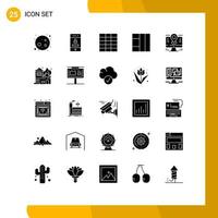 Set of 25 Commercial Solid Glyphs pack for house burning wireframe architecture lcd Editable Vector Design Elements