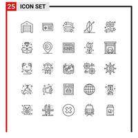 25 Universal Line Signs Symbols of left gear arrows setting boat Editable Vector Design Elements