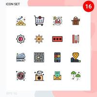 paquete de 16 líneas llenas de colores planos modernos, signos y símbolos para medios de impresión web, como elementos básicos de diseño de vectores creativos editables por computadora para persona de retorno personal