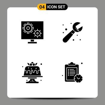 Universal Solid Glyphs Set for Web and Mobile Applications configure bakery screen plumber dessert Editable Vector Design Elements