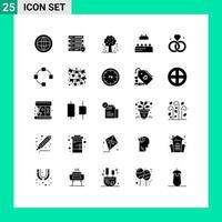 Mobile Interface Solid Glyph Set of 25 Pictograms of rings lego tree constructor spring Editable Vector Design Elements