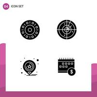 4 User Interface Solid Glyph Pack of modern Signs and Symbols of donut marketing area technology calendar Editable Vector Design Elements