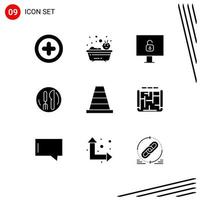 9 Universal Solid Glyphs Set for Web and Mobile Applications architecture construction lock cone kneef Editable Vector Design Elements