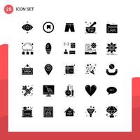 Modern Set of 25 Solid Glyphs Pictograph of file web beach soup medical Editable Vector Design Elements