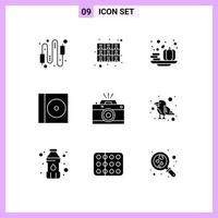 9 User Interface Solid Glyph Pack of modern Signs and Symbols of camera compact files case pumpkin Editable Vector Design Elements