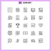 Line Pack of 25 Universal Symbols of business accounting music money return Editable Vector Design Elements