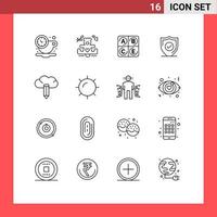 User Interface Pack of 16 Basic Outlines of pencil cloud diet secure protection Editable Vector Design Elements