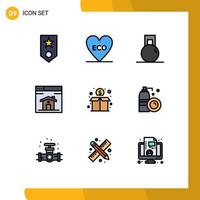 Modern Set of 9 Filledline Flat Colors Pictograph of crowd page environment home weight Editable Vector Design Elements