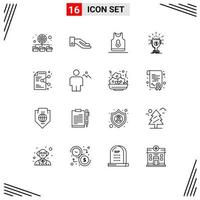 Mobile Interface Outline Set of 16 Pictograms of file victory sport reward cup Editable Vector Design Elements