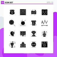 16 User Interface Solid Glyph Pack of modern Signs and Symbols of clock zoom info out electric Editable Vector Design Elements