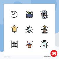 Pack of 9 Modern Filledline Flat Colors Signs and Symbols for Web Print Media such as solution question creative bulb farming Editable Vector Design Elements