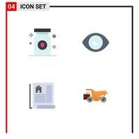 Editable Vector Line Pack of 4 Simple Flat Icons of drug estate pill search truck Editable Vector Design Elements