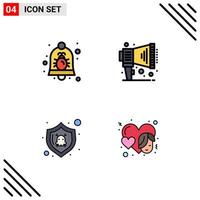 Modern Set of 4 Filledline Flat Colors Pictograph of bug protect notification megaphone shield Editable Vector Design Elements