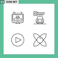 Pack of 4 creative Filledline Flat Colors of atom bloom science security herb Editable Vector Design Elements
