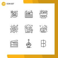 conjunto de 9 iconos de interfaz de usuario modernos símbolos signos para bolsa crecer fruta pieza de rompecabezas elementos de diseño vectorial editables vector