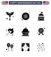 4th July USA Happy Independence Day Icon Symbols Group of 9 Modern Solid Glyphs of muffin cake green outdoor fire Editable USA Day Vector Design Elements