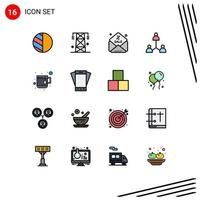 16 Thematic Vector Flat Color Filled Lines and Editable Symbols of tea cup discount user network Editable Creative Vector Design Elements