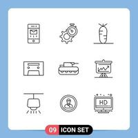 Stock Vector Icon Pack of 9 Line Signs and Symbols for panzer cannon watch vintage analog Editable Vector Design Elements