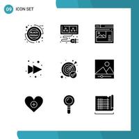 Modern Set of 9 Solid Glyphs and symbols such as goal right internet forward gallery Editable Vector Design Elements