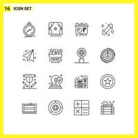 16 User Interface Outline Pack of modern Signs and Symbols of education up down film left arrow Editable Vector Design Elements