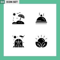 Modern Set of 4 Solid Glyphs and symbols such as beach tent hotel service crops Editable Vector Design Elements