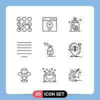 Universal Icon Symbols Group of 9 Modern Outlines of motor center user align jar Editable Vector Design Elements