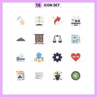 Pack of 16 Modern Flat Colors Signs and Symbols for Web Print Media such as nature hill arrow computer cube Editable Pack of Creative Vector Design Elements