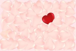 Background of many pink and one red hearts. Universal holiday background. Vector image